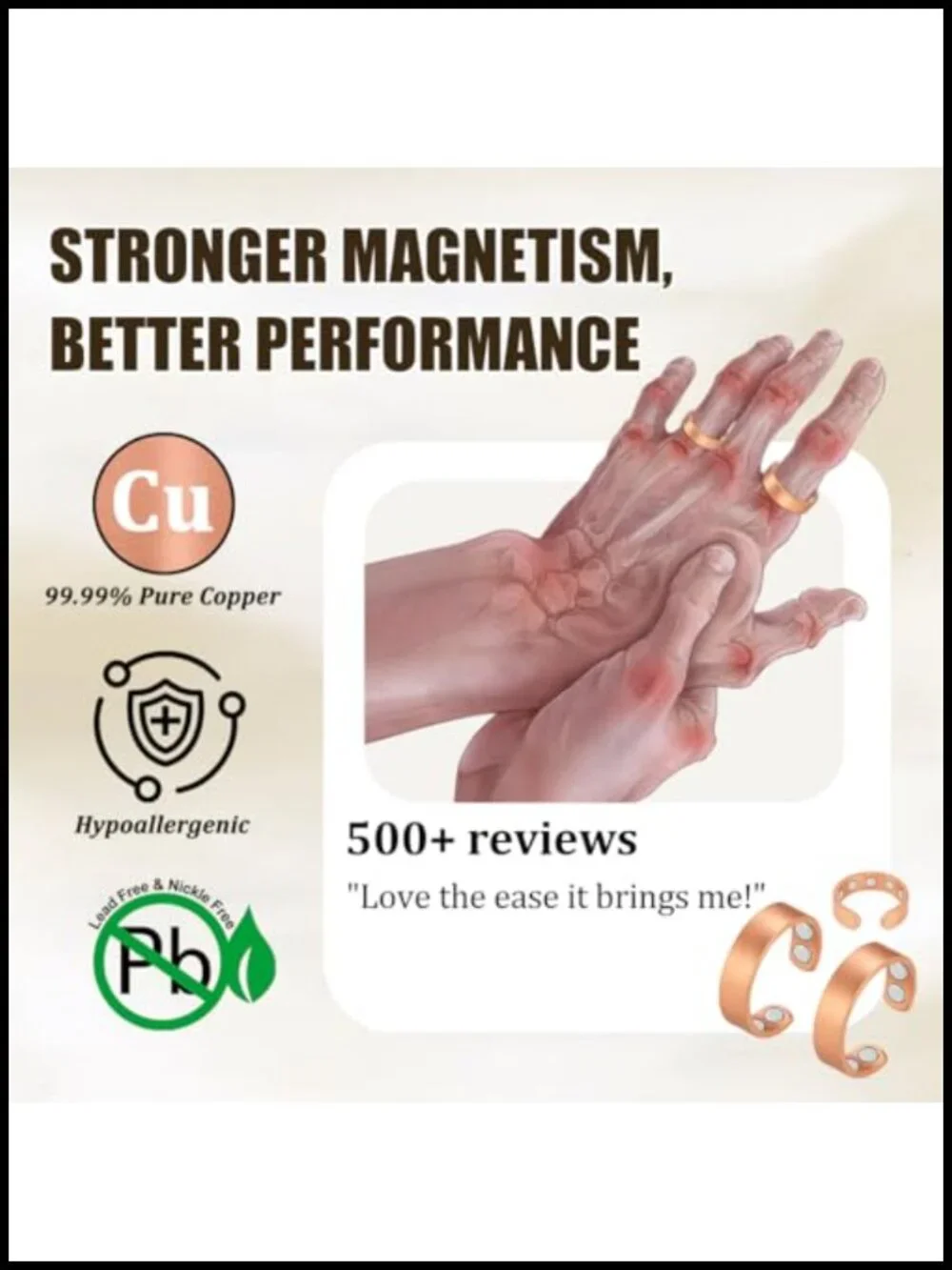 Magnetic Copper Rings for Men Women Set of 2 99.99% Pure Copper Adjustable